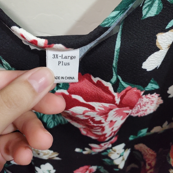 Women's plus size peplum cami top print ruffle hem sleeveless tank top - Picture 4 of 4